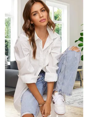 WHITE BUTTON DOWN SOLID POPLIN SHIRT