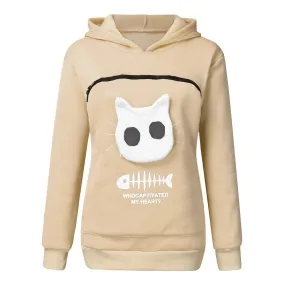 Women's Cat Pet Pocket Design Sweatshirt Long Sleeve Hoodies