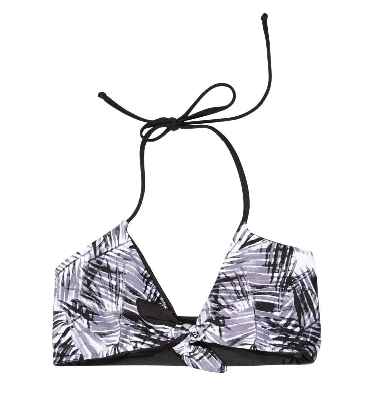 Zara Reversible Tie Front Bikini Top (Leaf/Black)